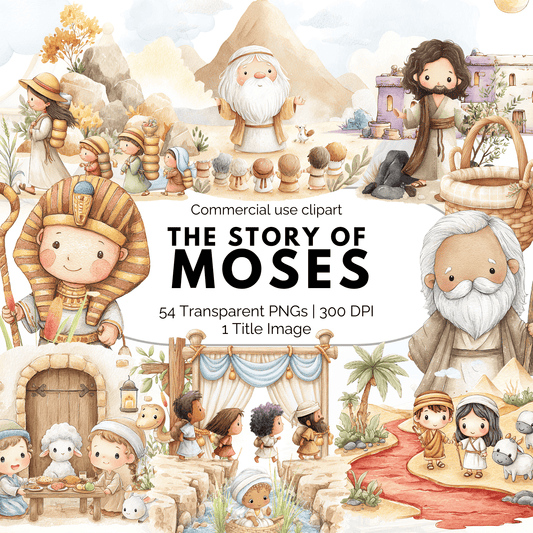 Story of Moses Clipart – Bible Story PNG, Christian Kids Clipart, Sunday School Graphics, Commercial Use
