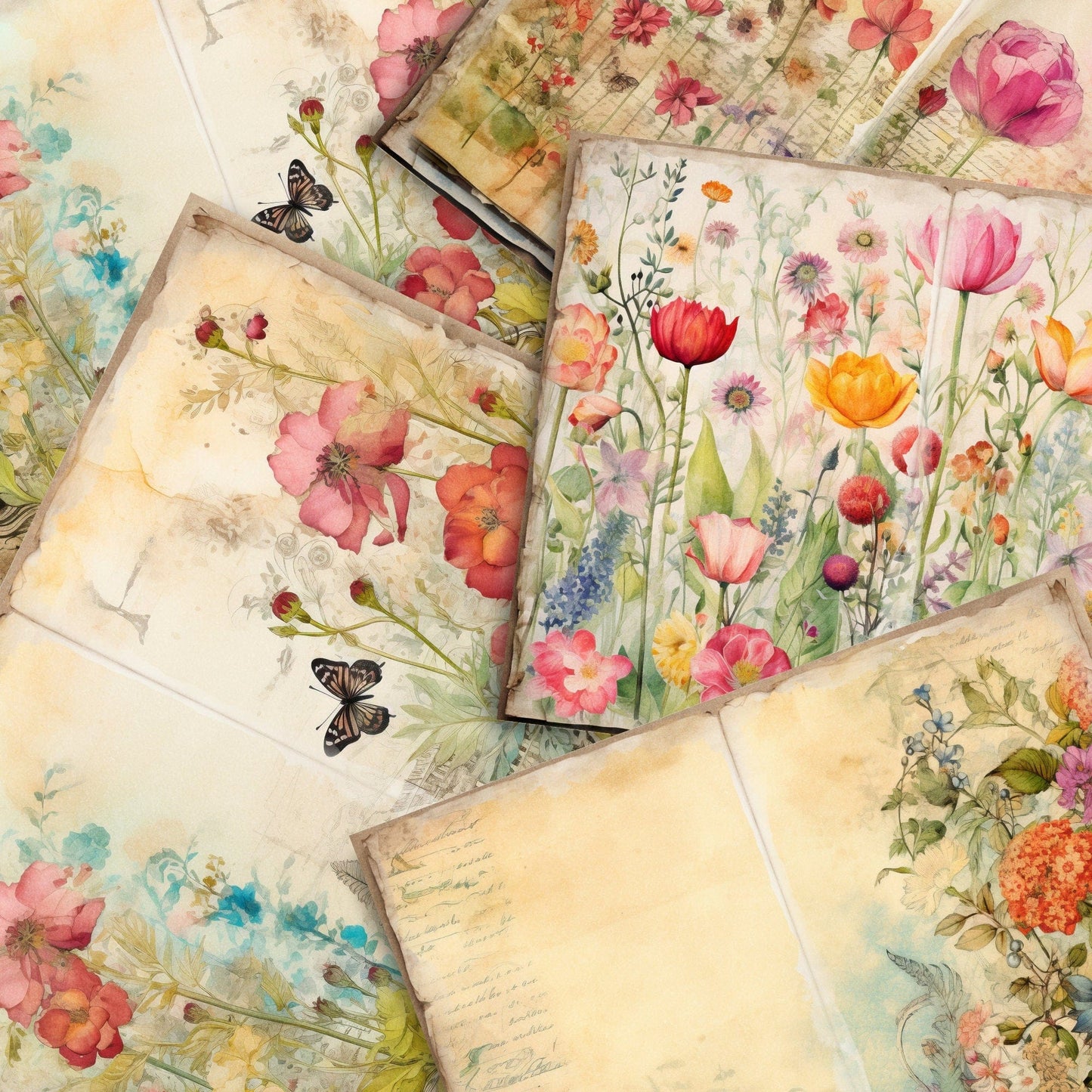 Summer Floral Junk Journal Pages Vol1