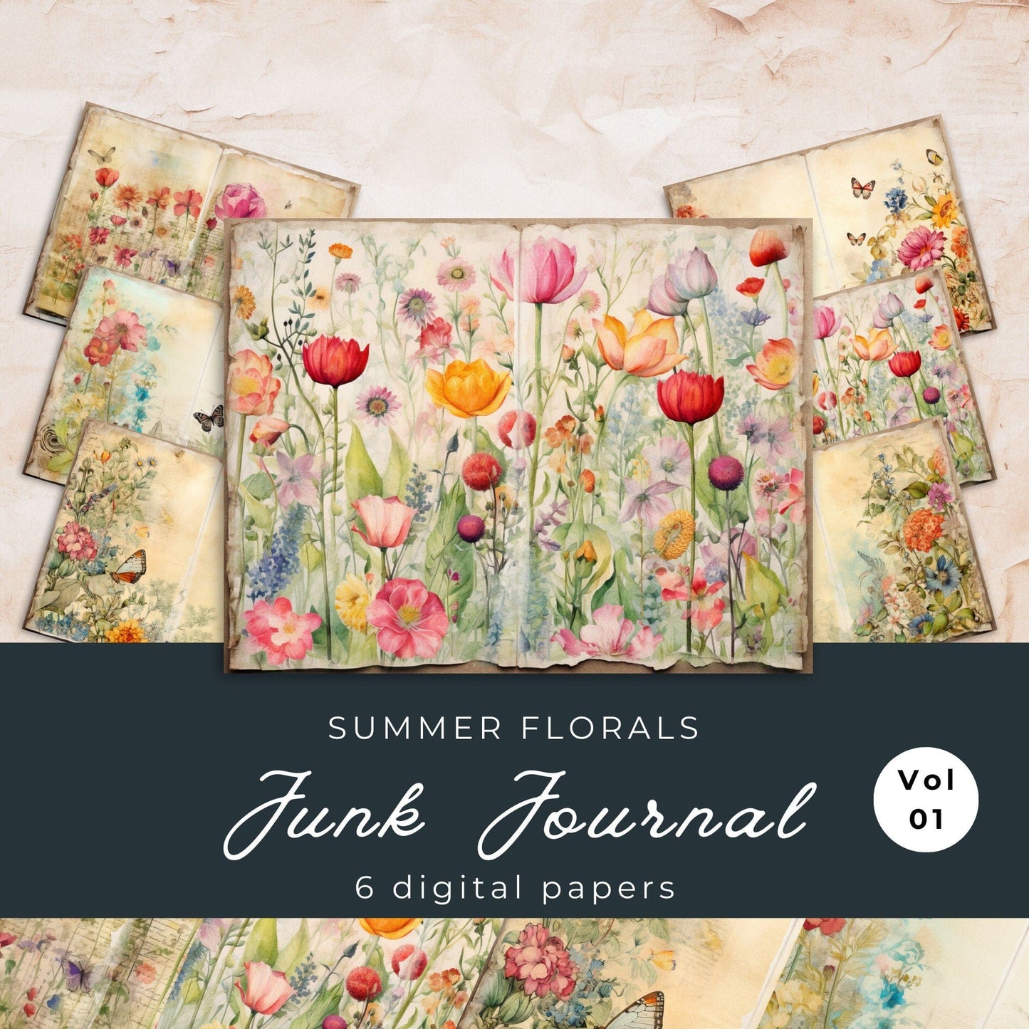 Summer Floral Junk Journal Pages Vol1