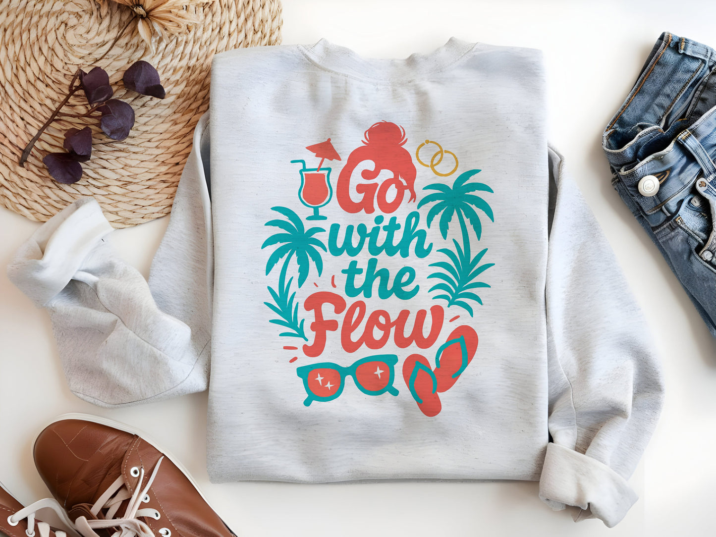 Summer tshirt design Go with the flow