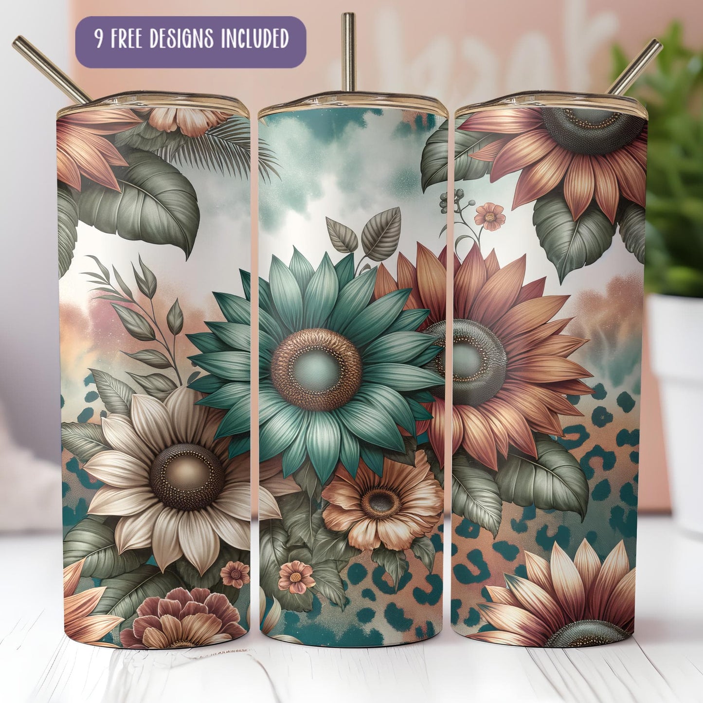a set of three colorful floral design canisters