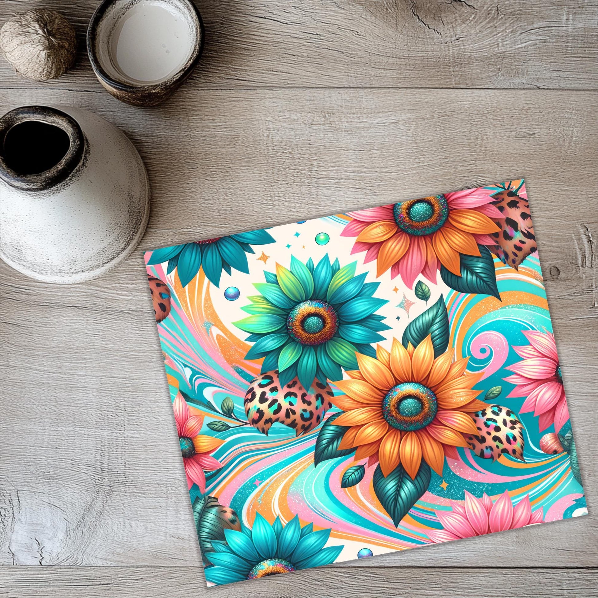 a place mat with a colorful flower design on it