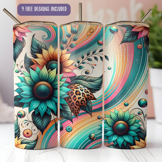 a set of three colorful vases sitting on top of a table