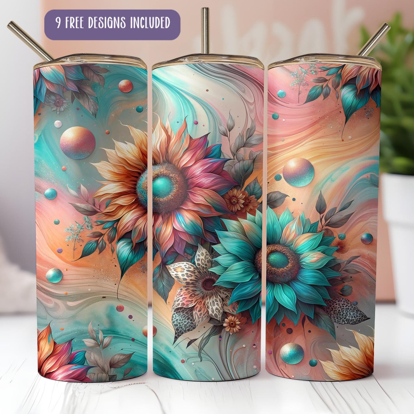 a set of three vases with flowers painted on them