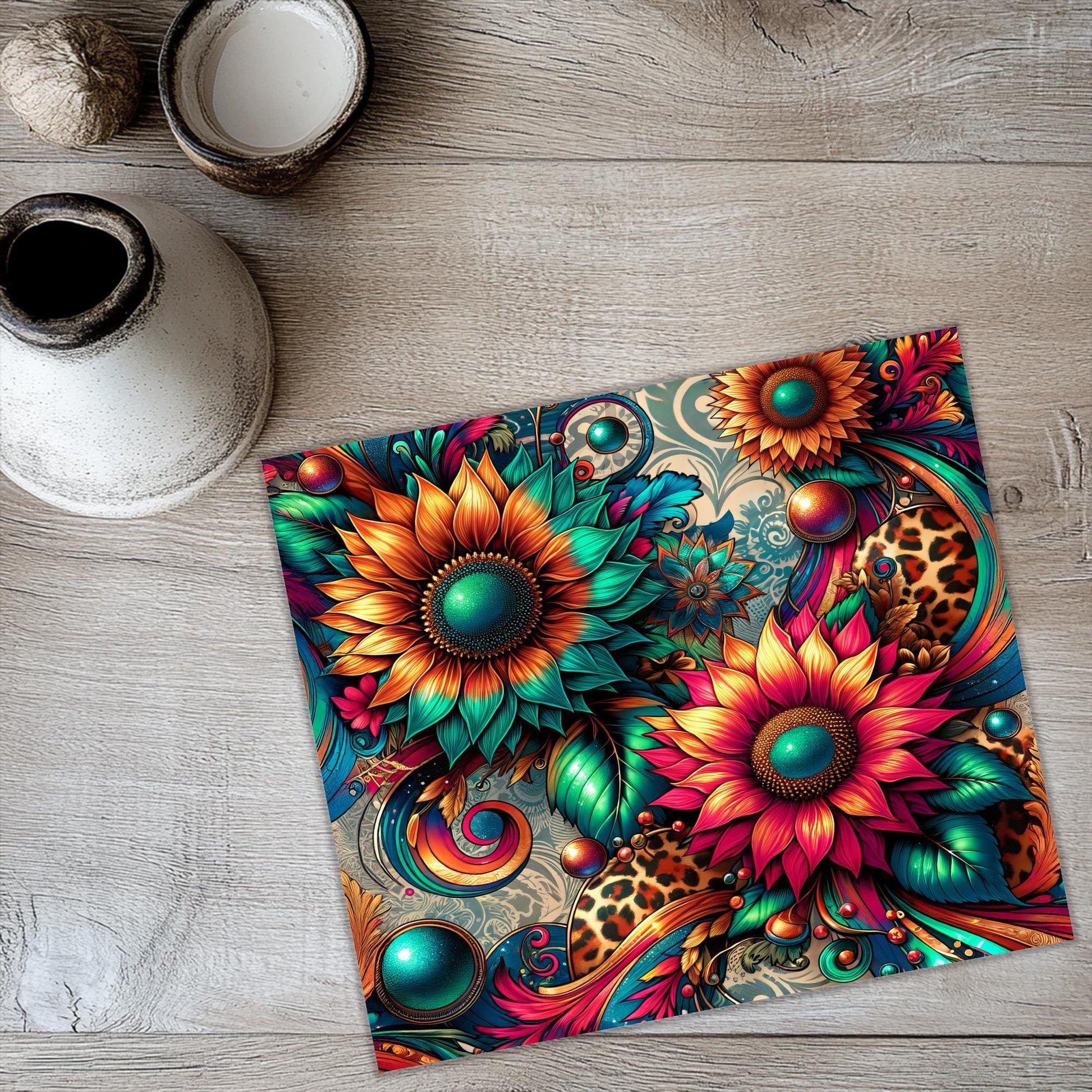 a picture of a placemat with a picture of sunflowers on it