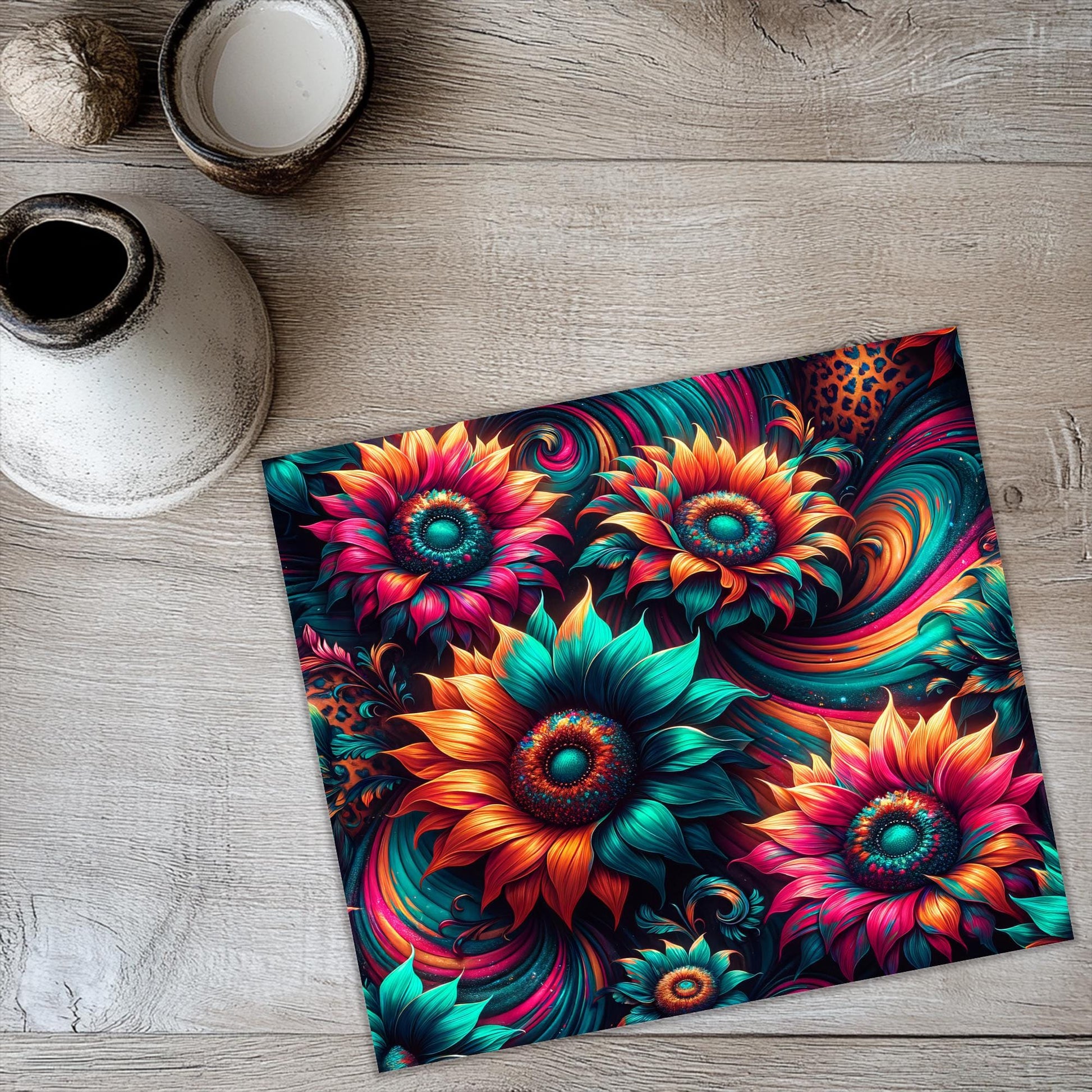 a placemat with a colorful flower design on it