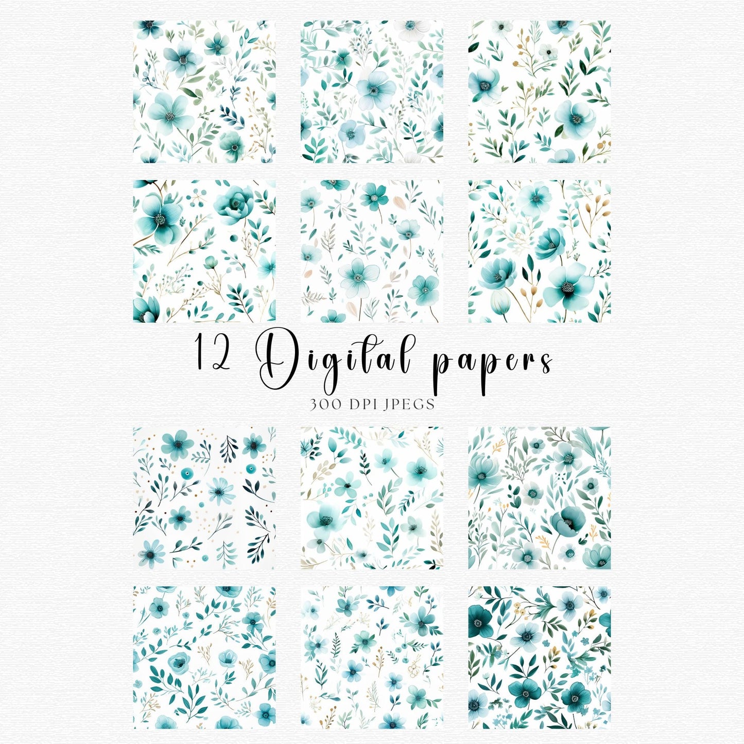 Teal Floral Digital Papers