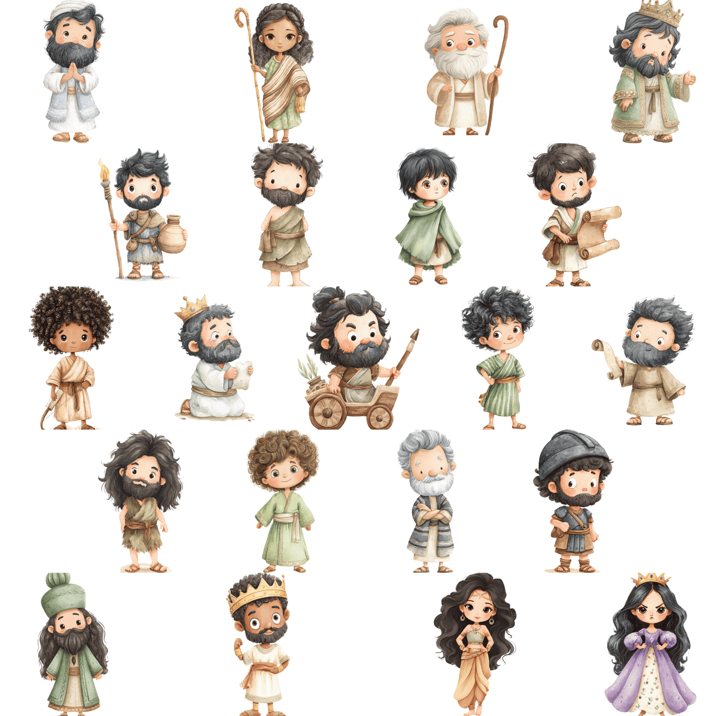 The Old Testament Clipart Set – 61 Bible Character PNGs for Christian Printables (Commercial Use)