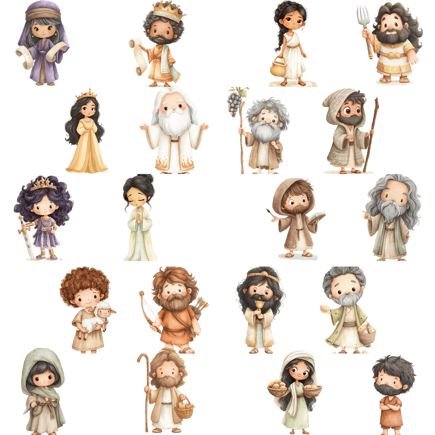 The Old Testament Clipart Set – 61 Bible Character PNGs for Christian Printables (Commercial Use)