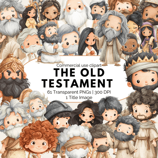 The Old Testament Clipart Set – 61 Bible Character PNGs for Christian Printables (Commercial Use)