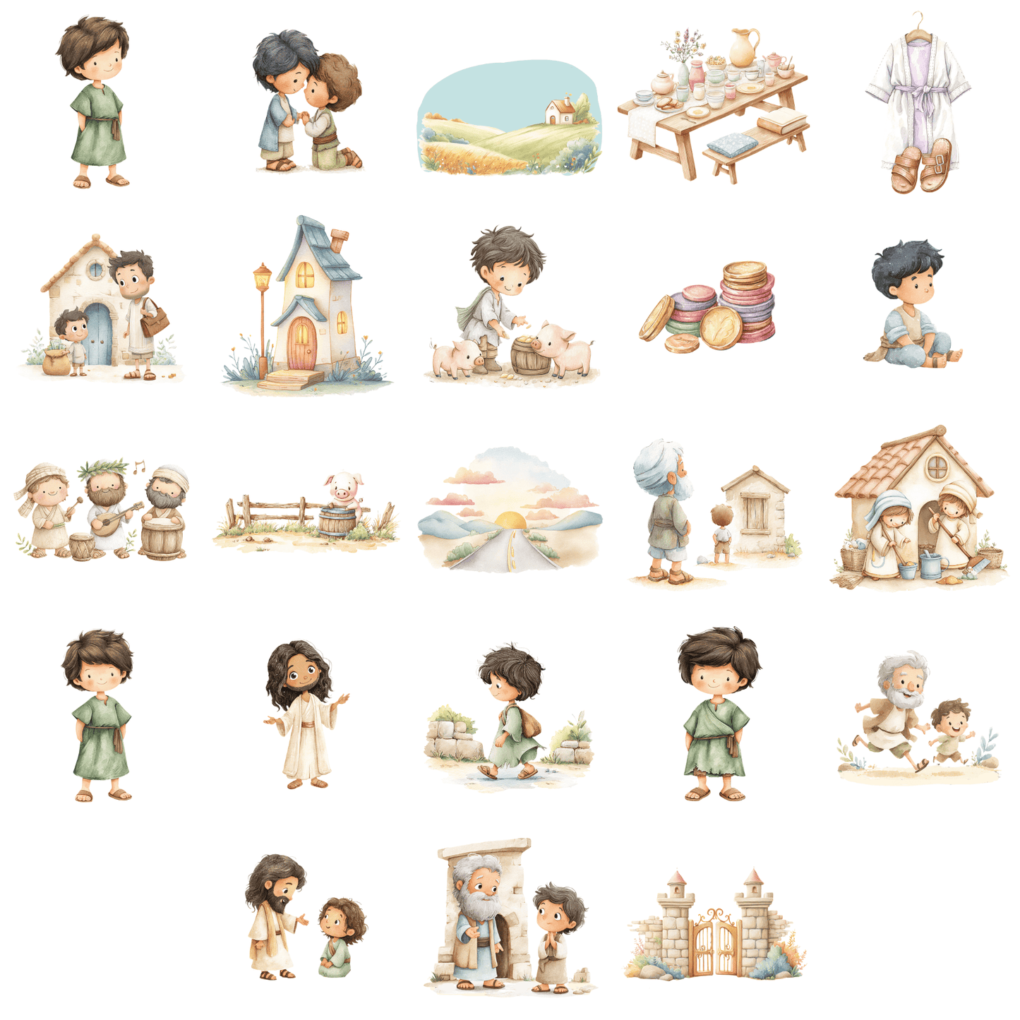 The Prodigal Son Clipart Set – 47 Bible Story PNGs (Commercial Use, Kids Christian Printables)