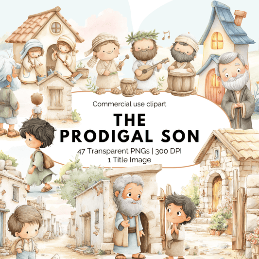 The Prodigal Son Clipart Set – 47 Bible Story PNGs (Commercial Use, Kids Christian Printables)