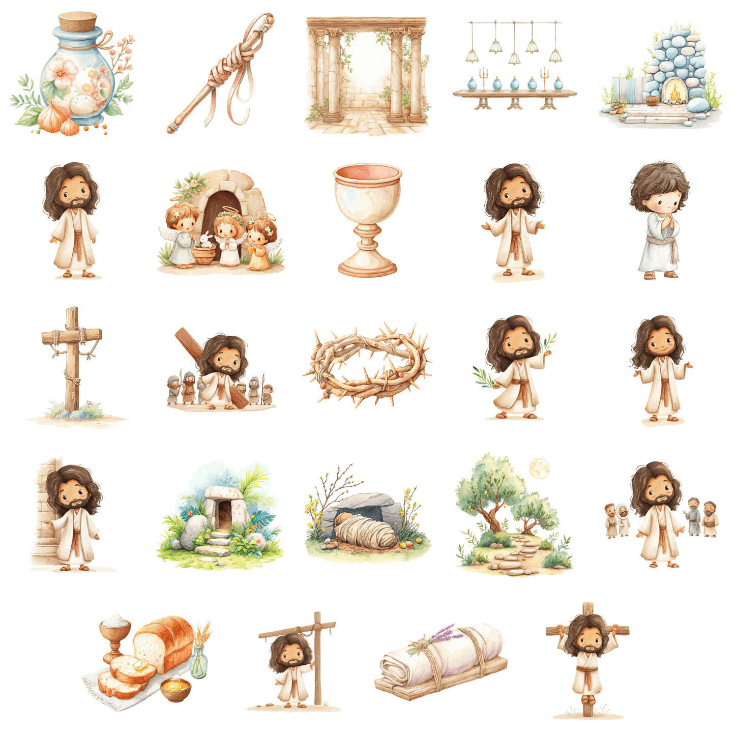 The Story of Easter Watercolor Clipart Bundle | 49 Christian PNGs Commercial Use