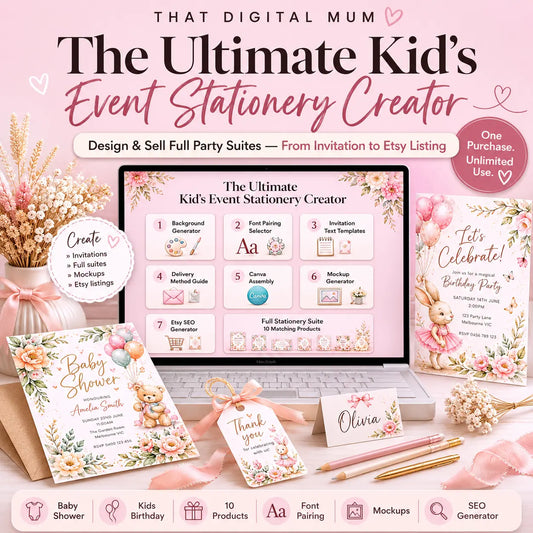 The Ultimate Kid's Event Stationery Creator — Design & Sell Baby Shower & Birthday Party Suites | AI Prompt Generator Tool | Etsy Seller Resource