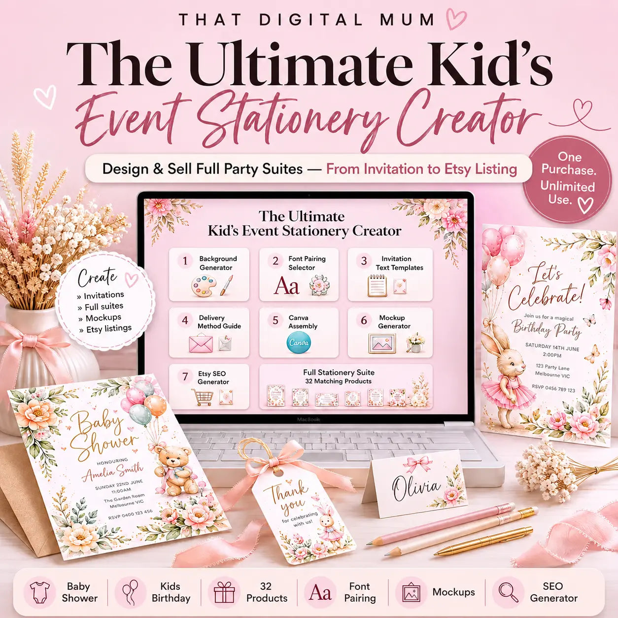 The Ultimate Kid’s Event Stationery Creator | Design & Sell Baby Shower & Birthday Party Suites on Etsy