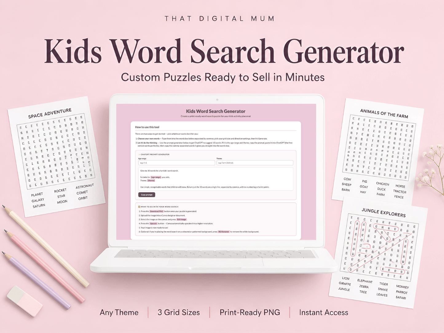 The Ultimate Kids Word Search Generator – Create & Sell Printable Puzzles in Minutes (Commercial Use)