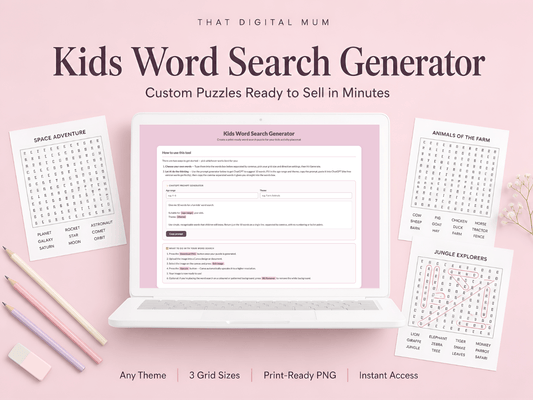 The Ultimate Kids Word Search Generator – Create & Sell Printable Puzzles in Minutes (Commercial Use)