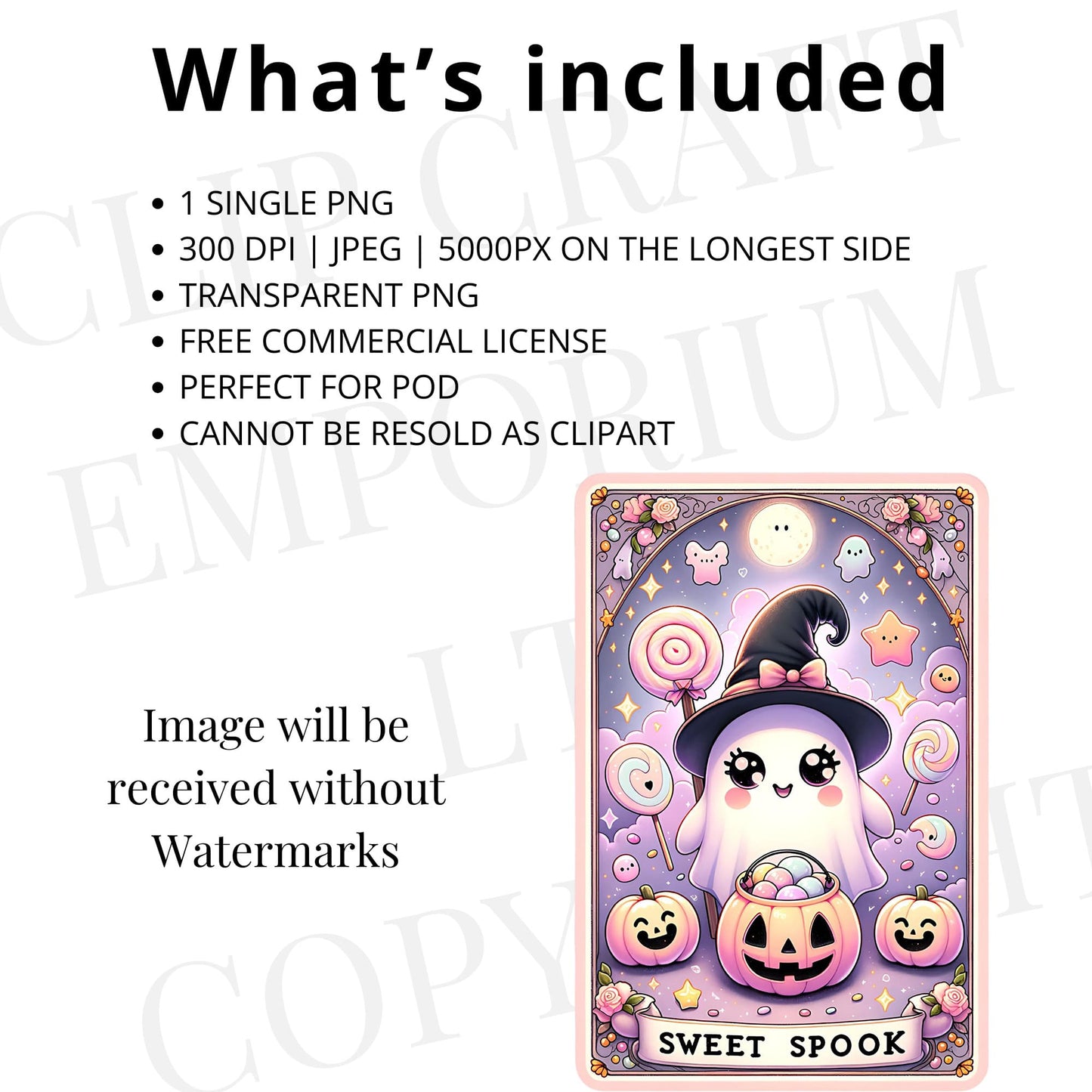 Trick Or Treat Tarot Card PNG – Cute Halloween Ghost Sublimation Design