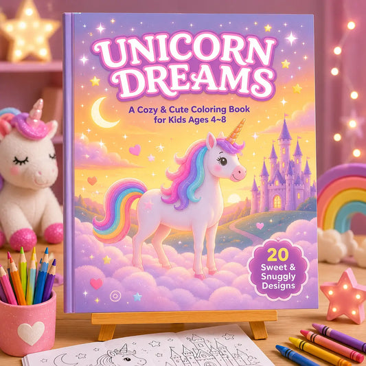 Unicorn Dreams Colouring Book for Kids Ages 4–8 | Magical Unicorn Printable Activity Book | PLR & MRR Included