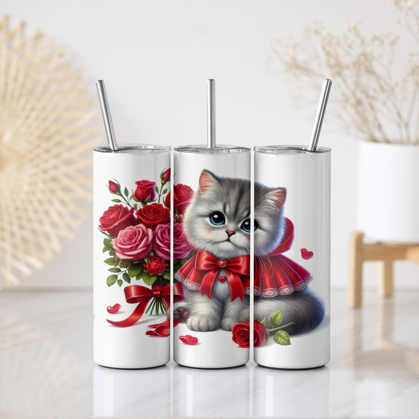 a couple of cups with a cat on them
