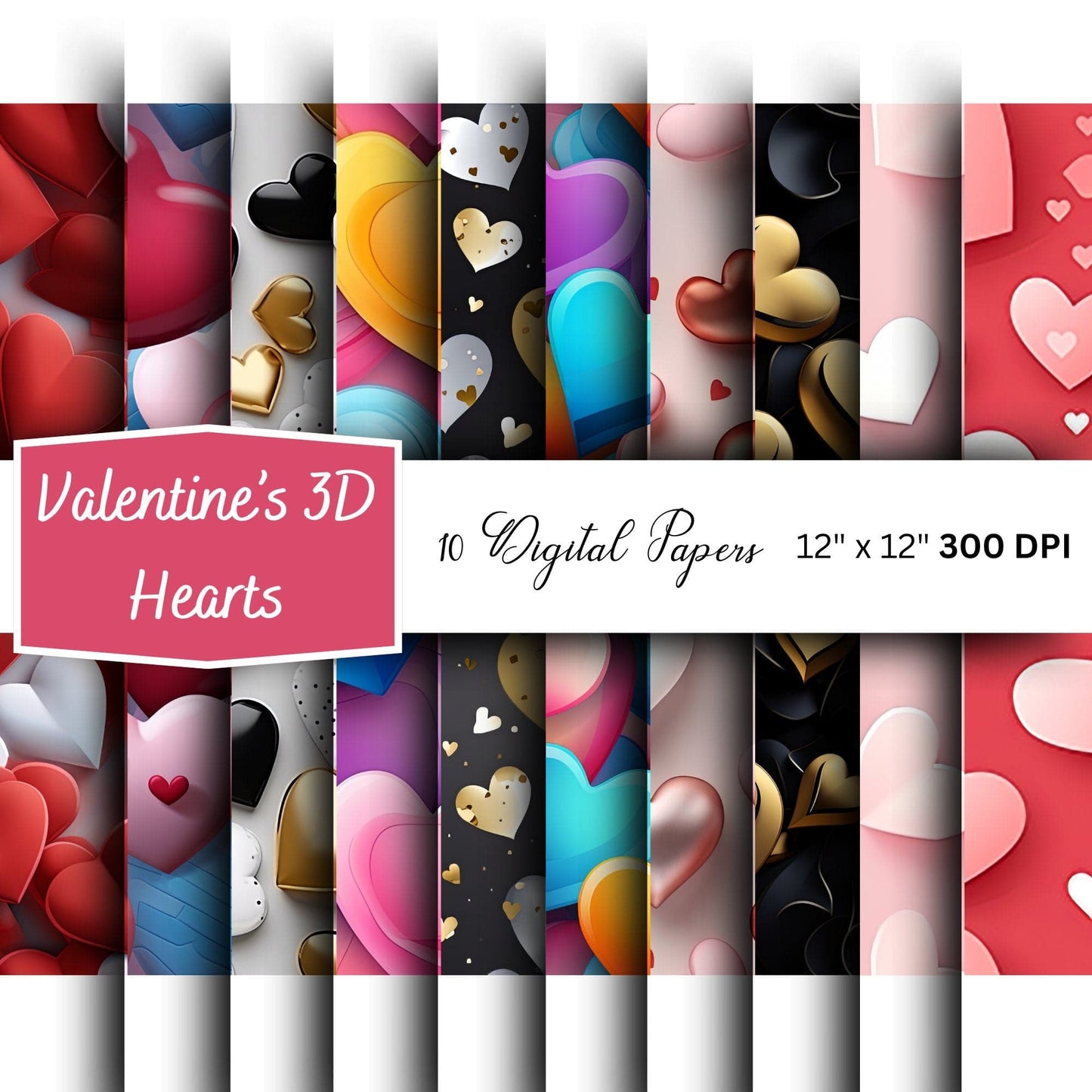 Valentine's Day 3D Hearts Seamless Pattern