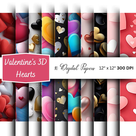Valentine's Day 3D Hearts Seamless Pattern