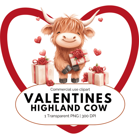 Valentine's Highland Cow Clipart Single