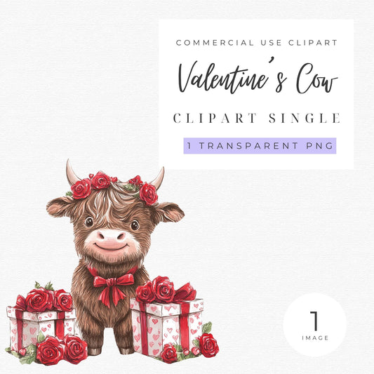 Valentine's Highland Cow Clipart Single