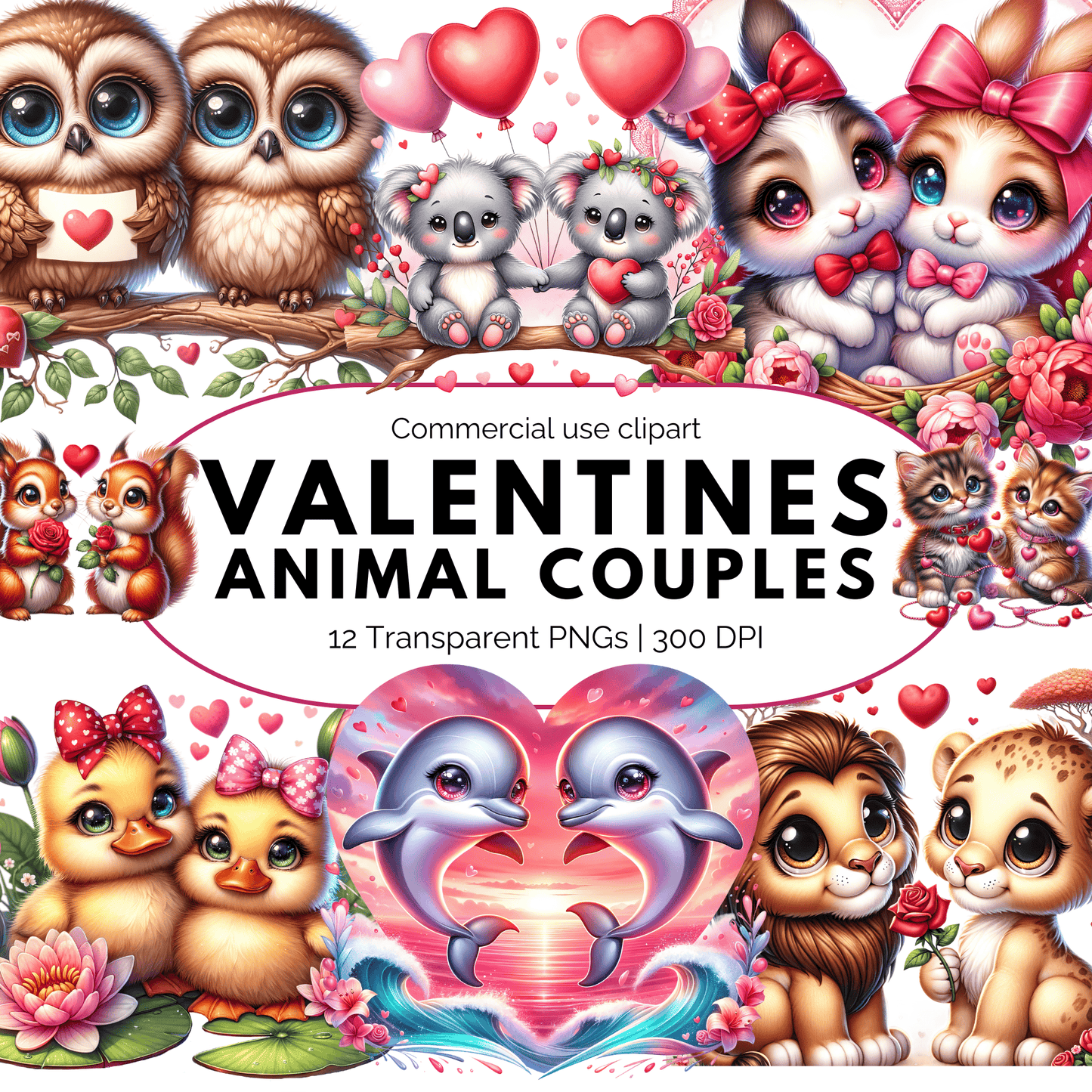 Valentines Animal Couples Clipart