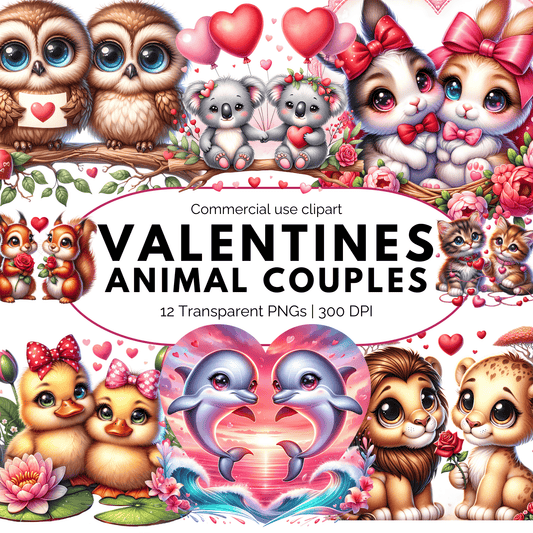 Valentines Animal Couples Clipart
