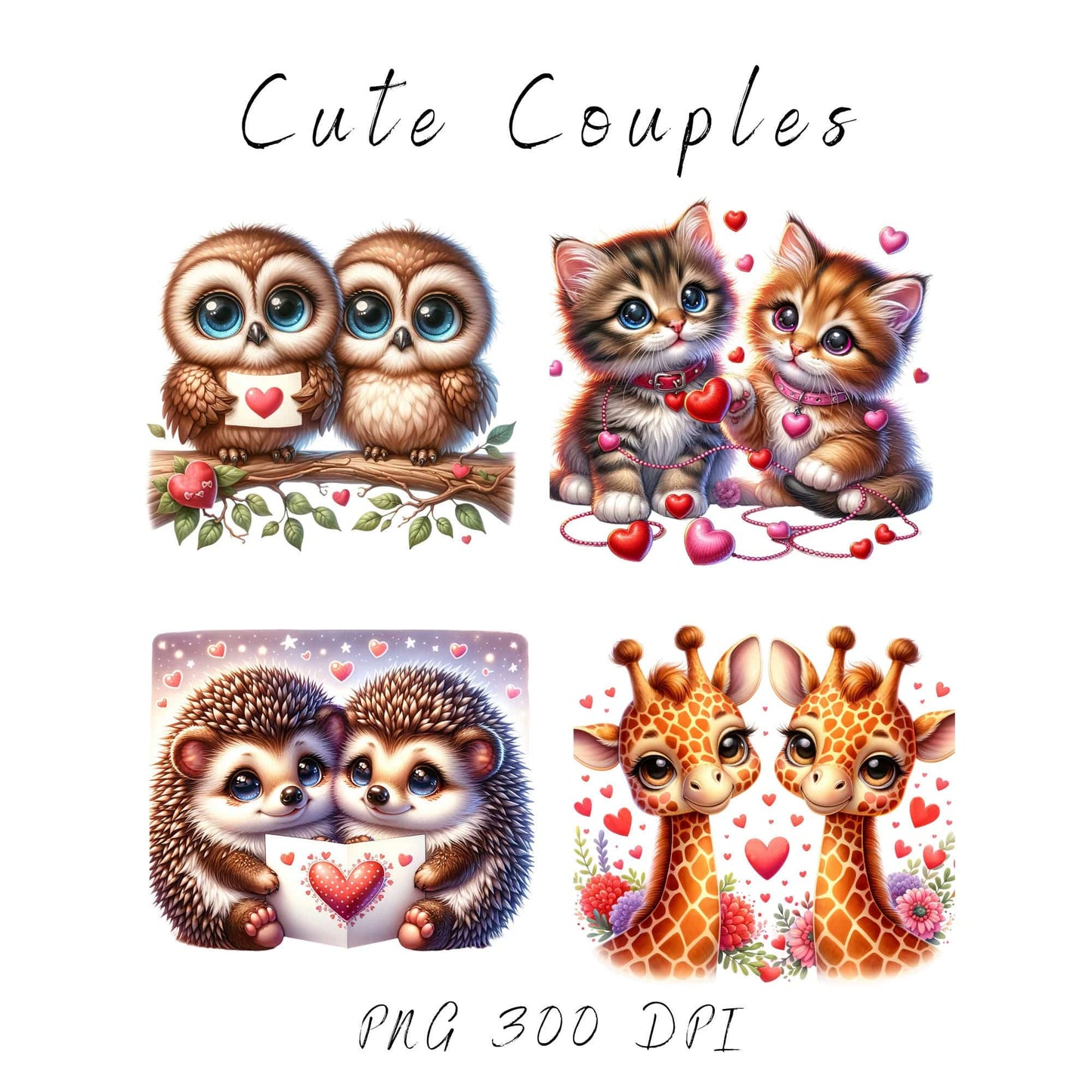 Valentines Animal Couples Clipart