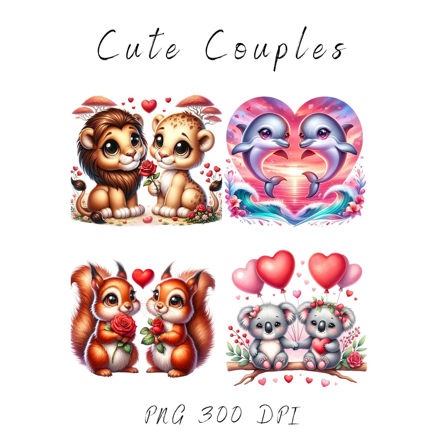 Valentines Animal Couples Clipart