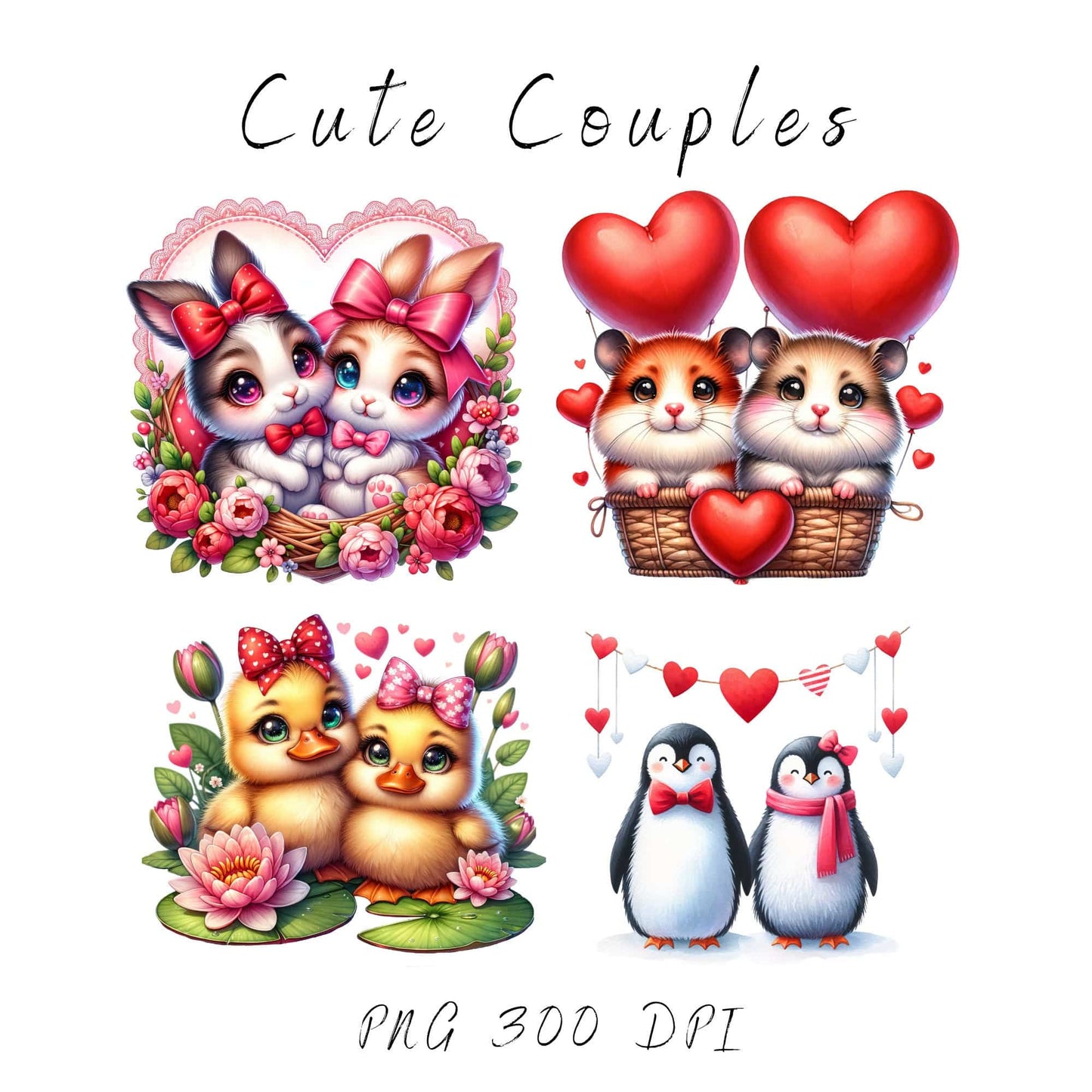 Valentines Animal Couples Clipart