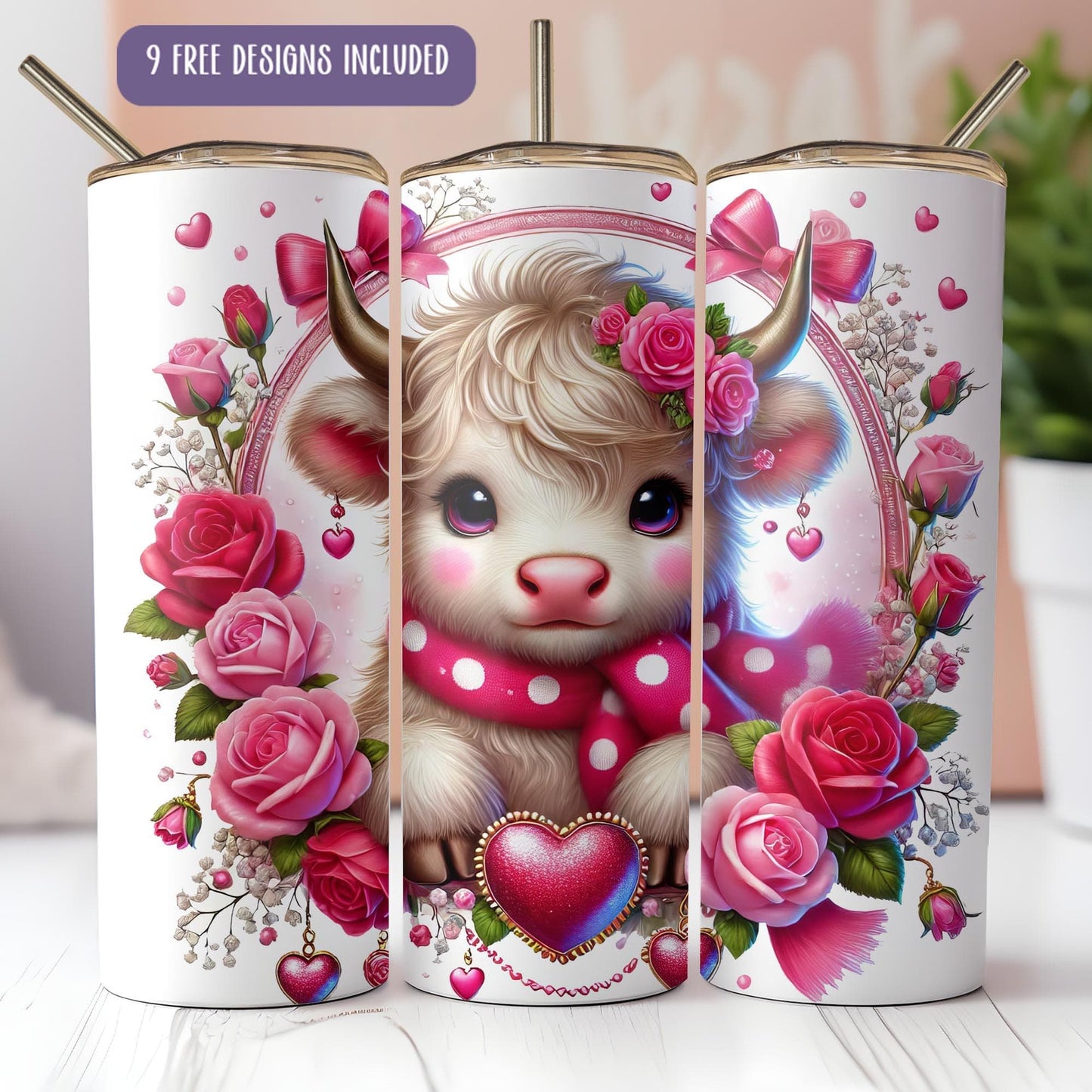 a set of three candles with a picture of a cow