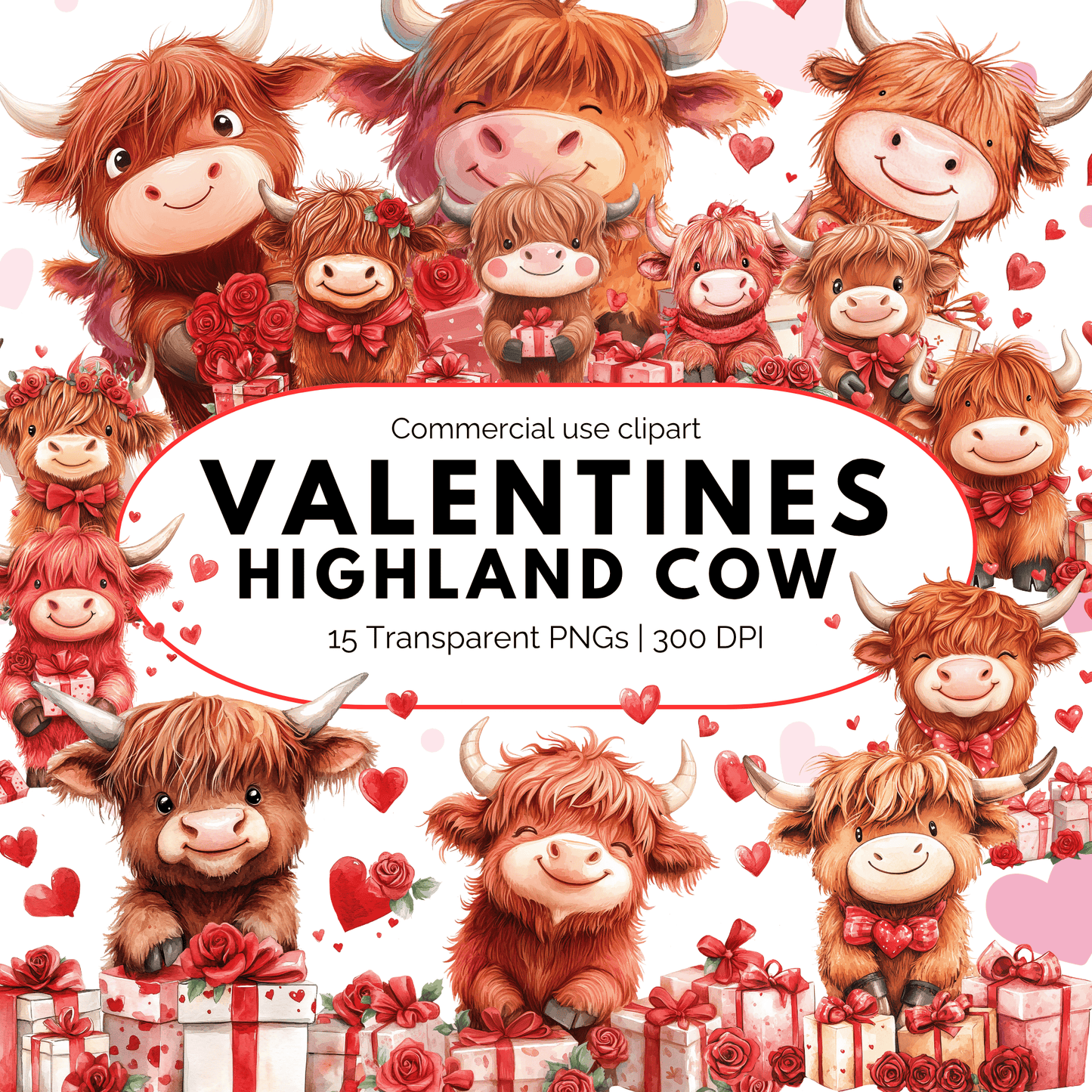Valentines Highland Cow Clipart