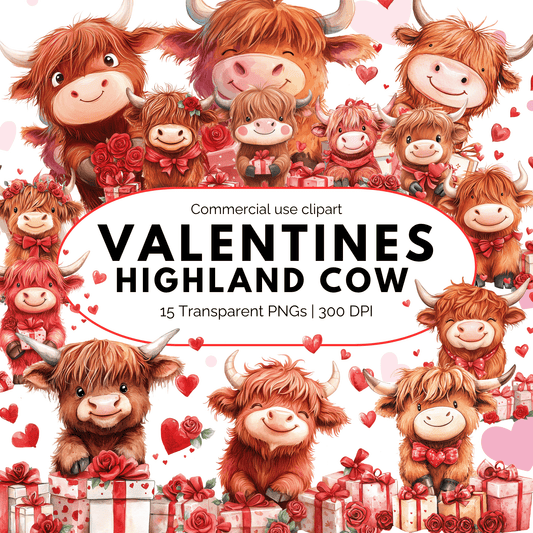 Valentines Highland Cow Clipart