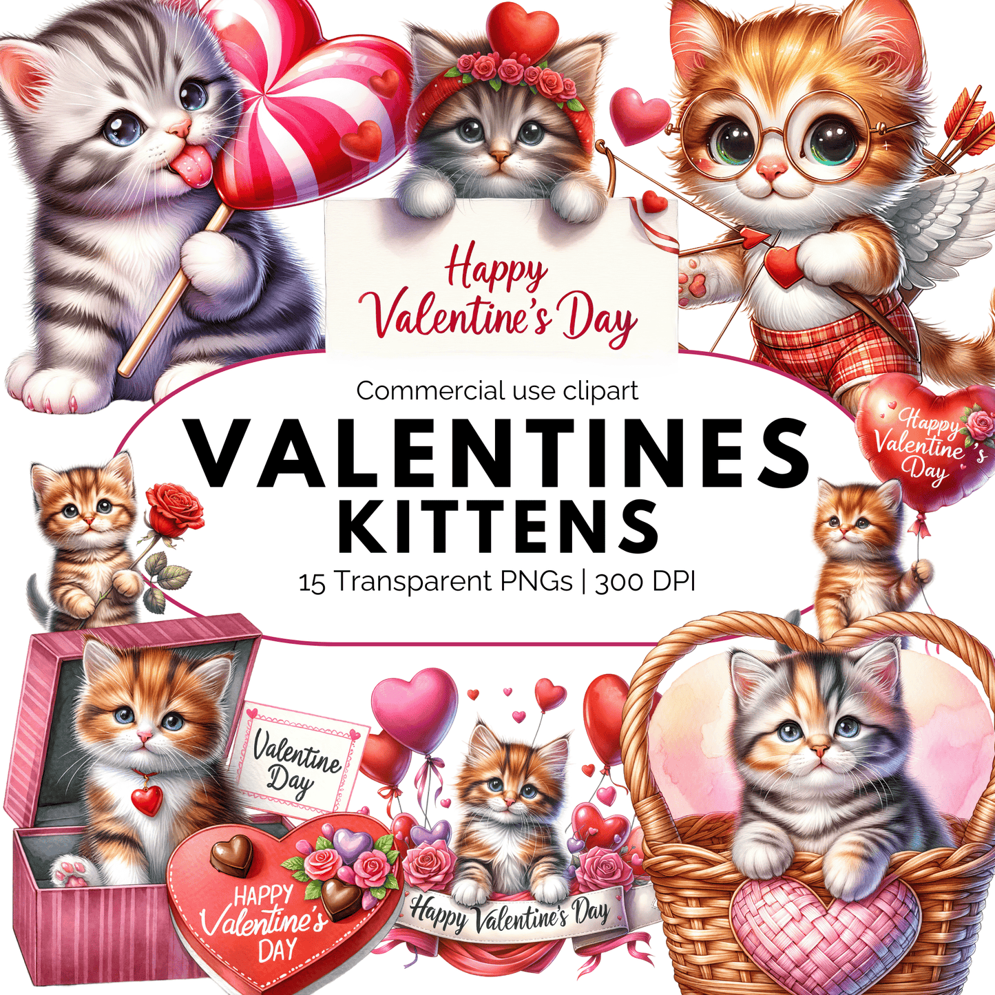 Valentines Kittens Clipart