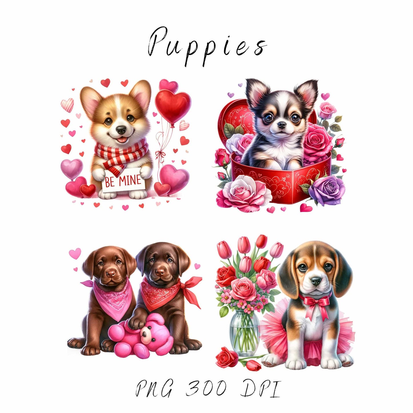 Valentines Puppies Clipart