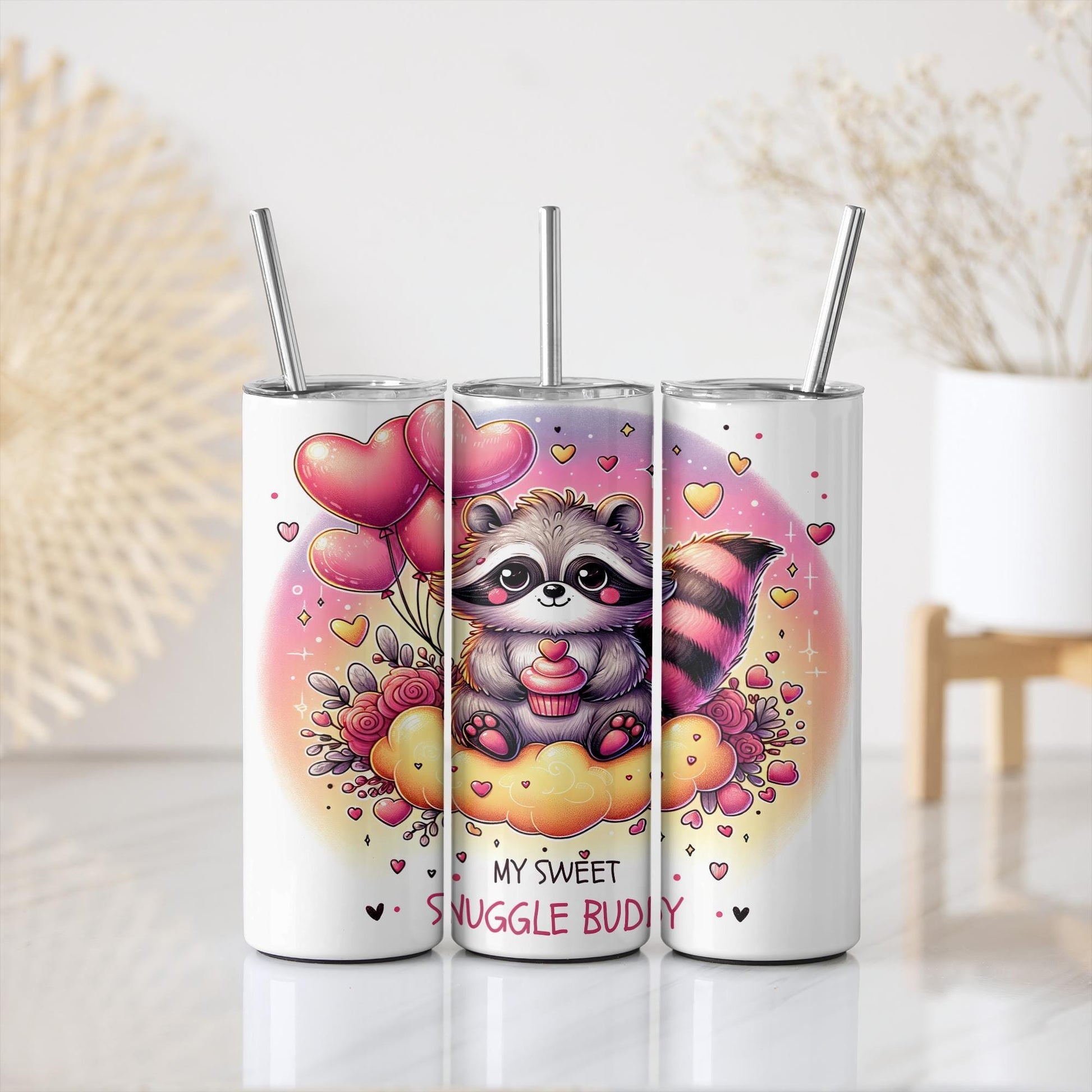 a couple of cans with a raccoon on them