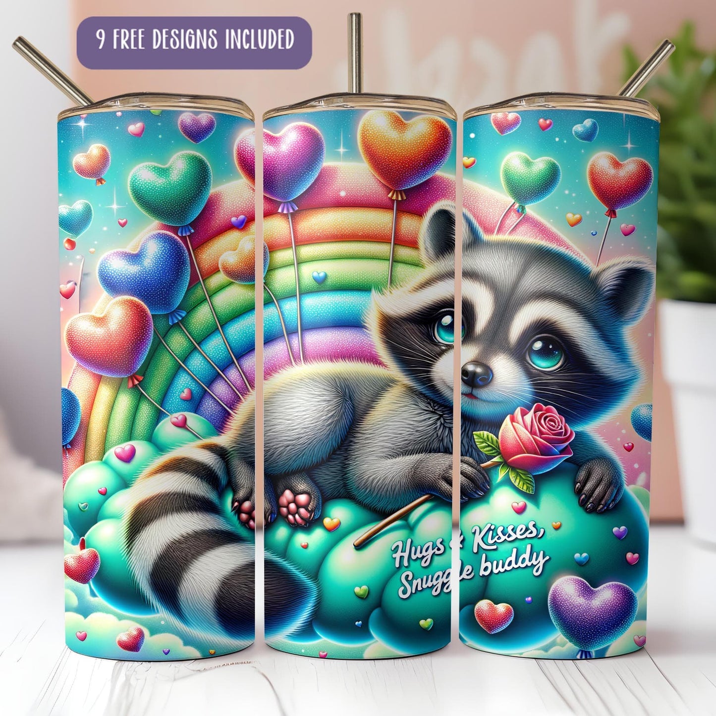 a picture of a raccoon on a rainbow background