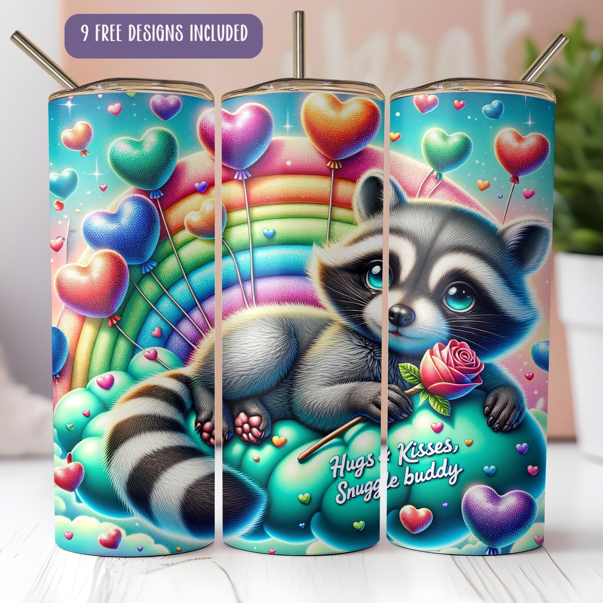 a picture of a raccoon on a rainbow background