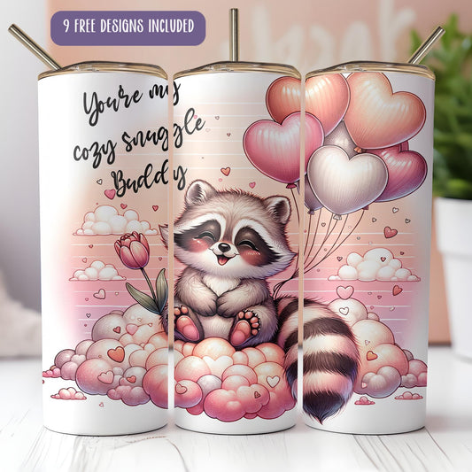 a couple of mugs with a raccoon on them