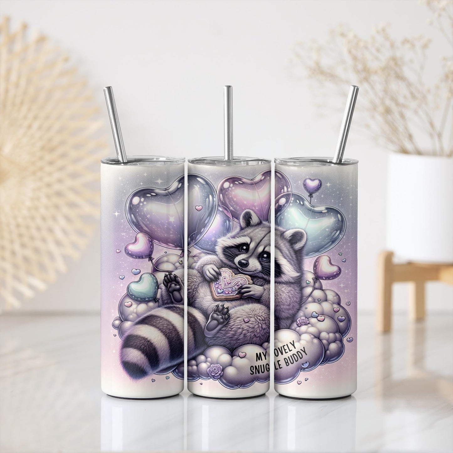 a couple of cans with a raccoon on them