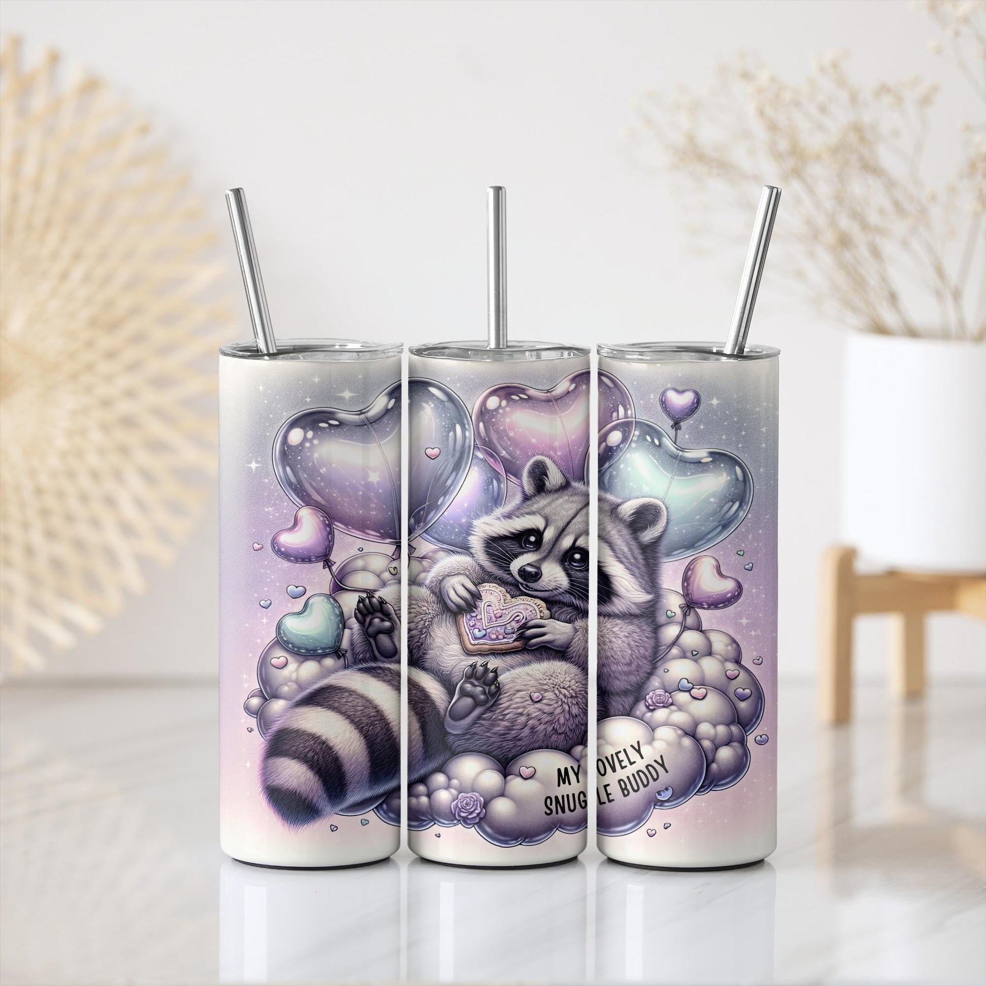 a couple of cans with a raccoon on them