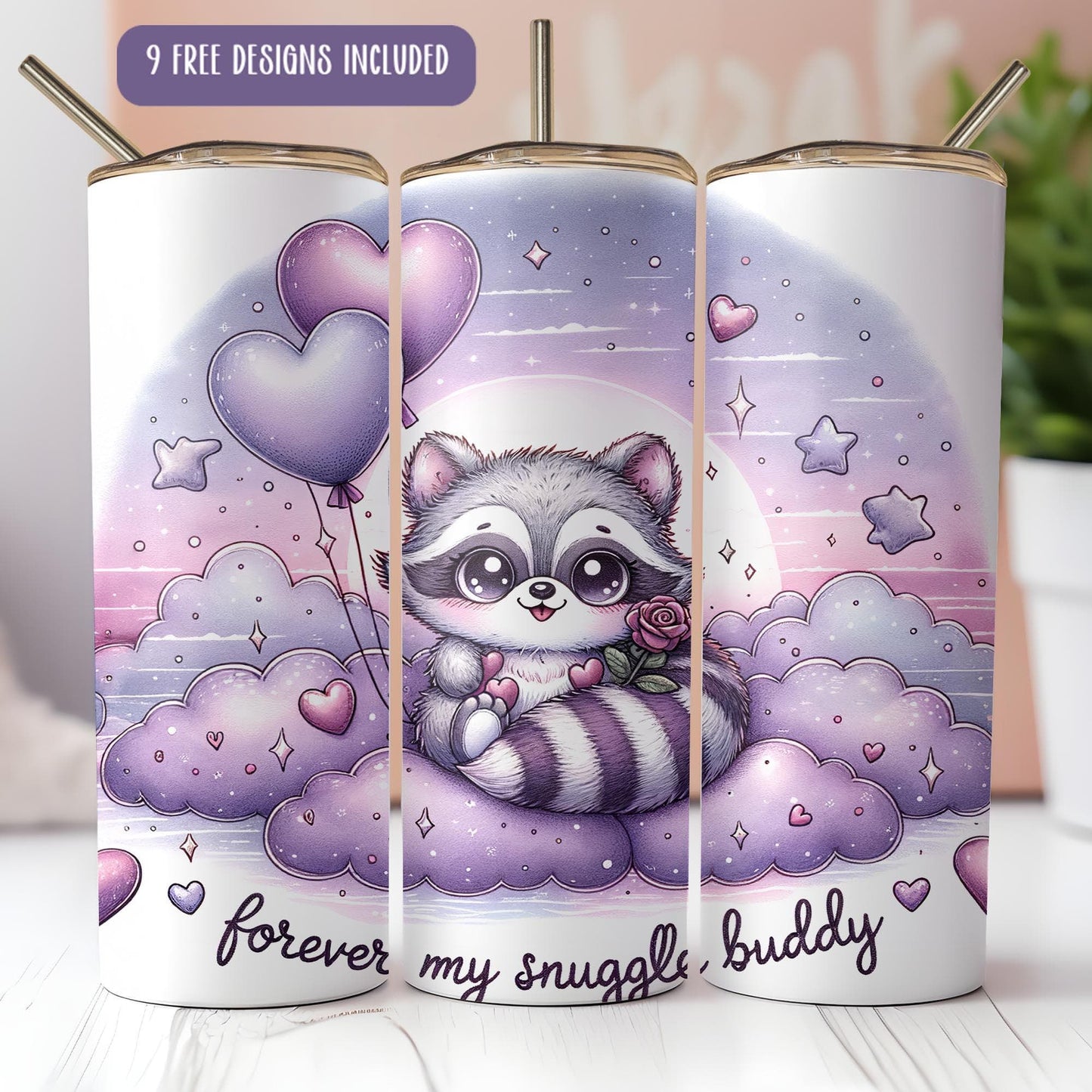 a picture of a raccoon holding a heart balloon