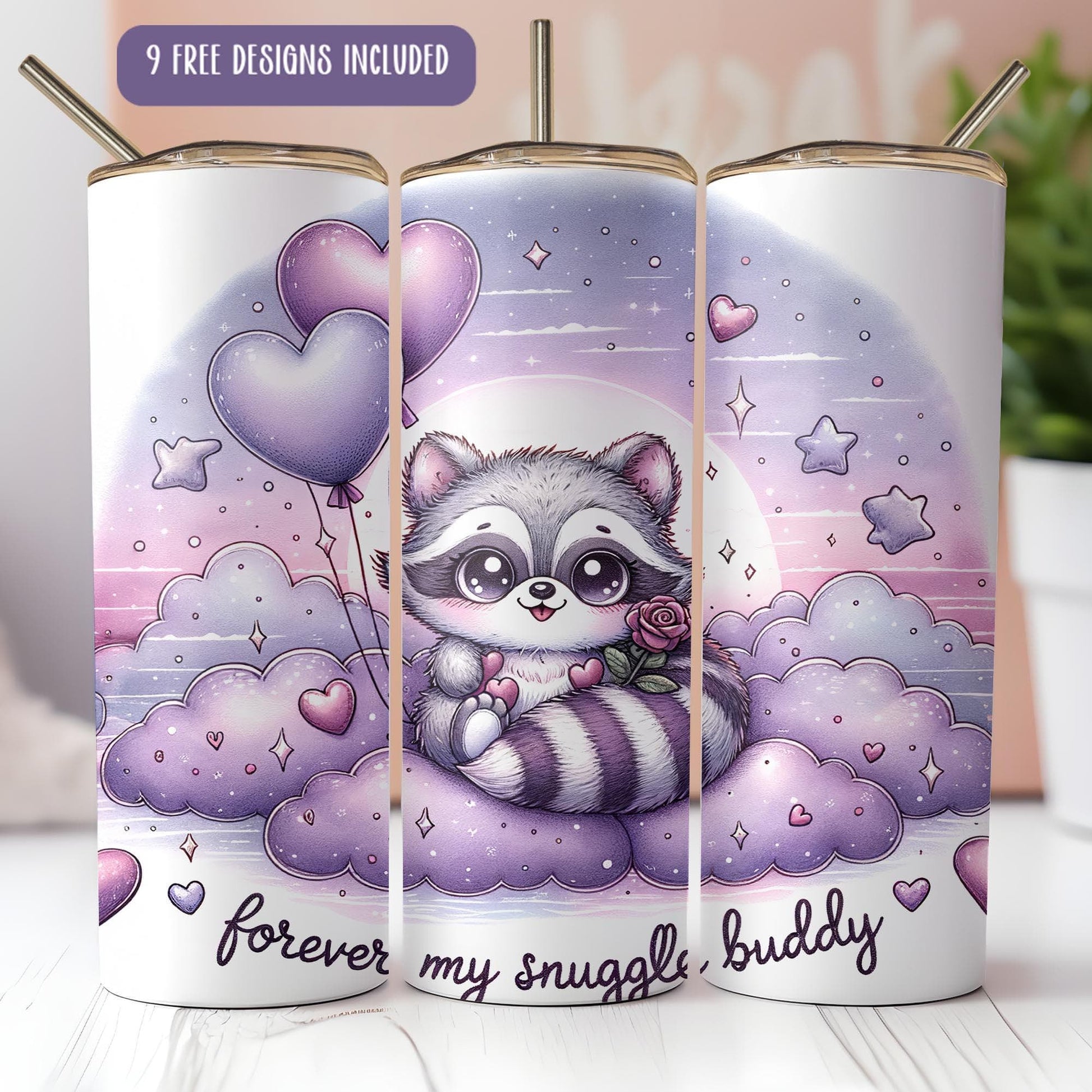 a picture of a raccoon holding a heart balloon