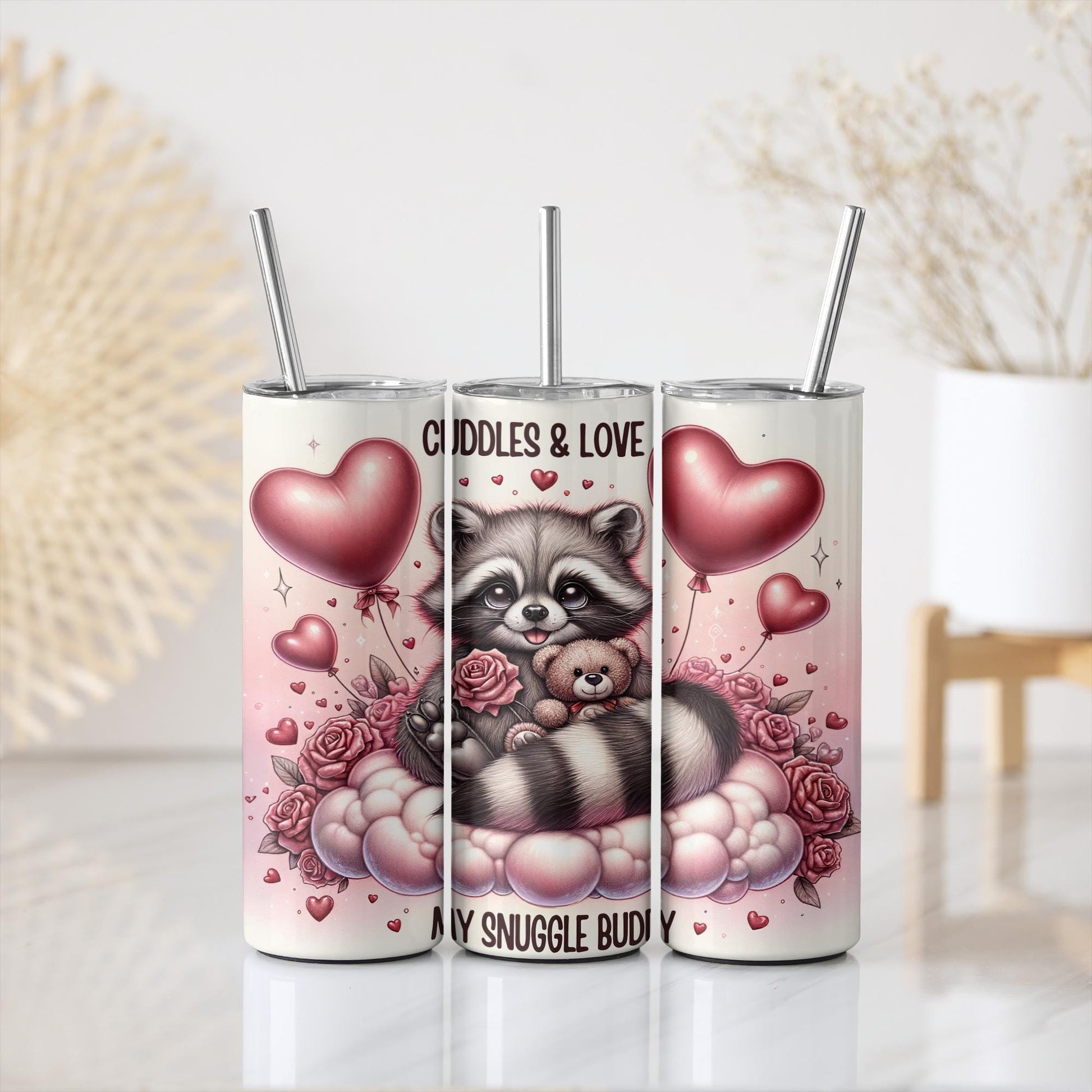 a couple of cans with a raccoon on them