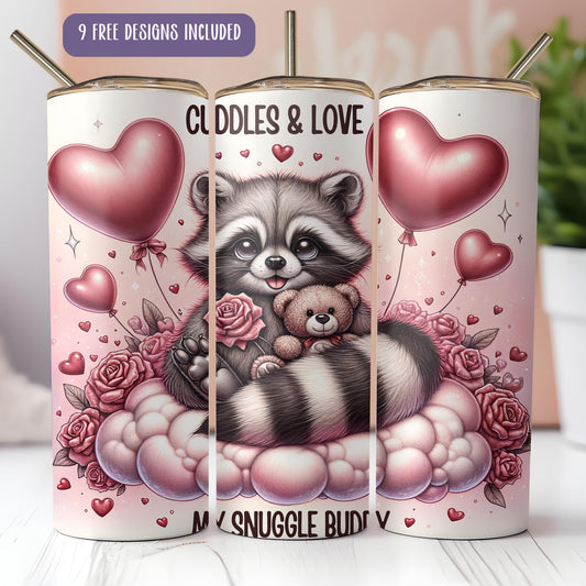 a couple of candles with a raccoon holding a teddy bear