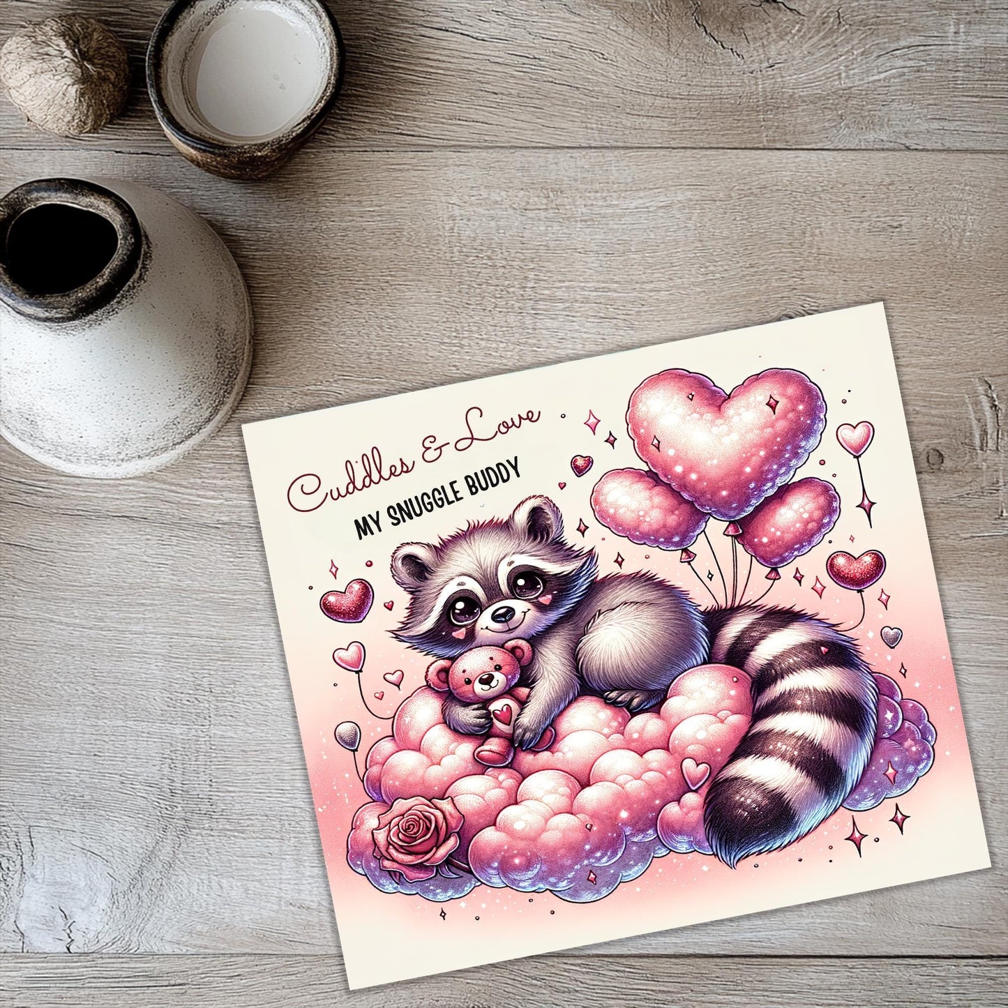 a card with a raccoon on it