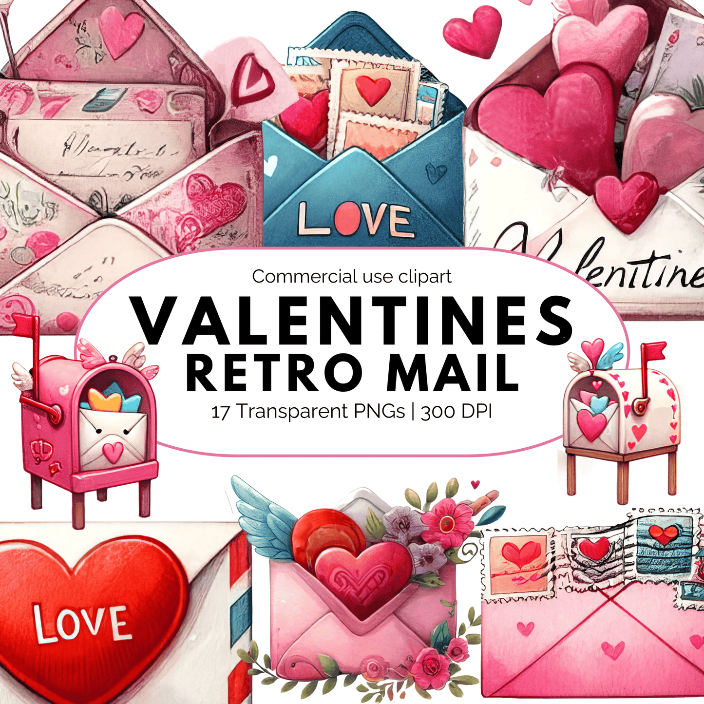 Valentines Retro Mail Clipart